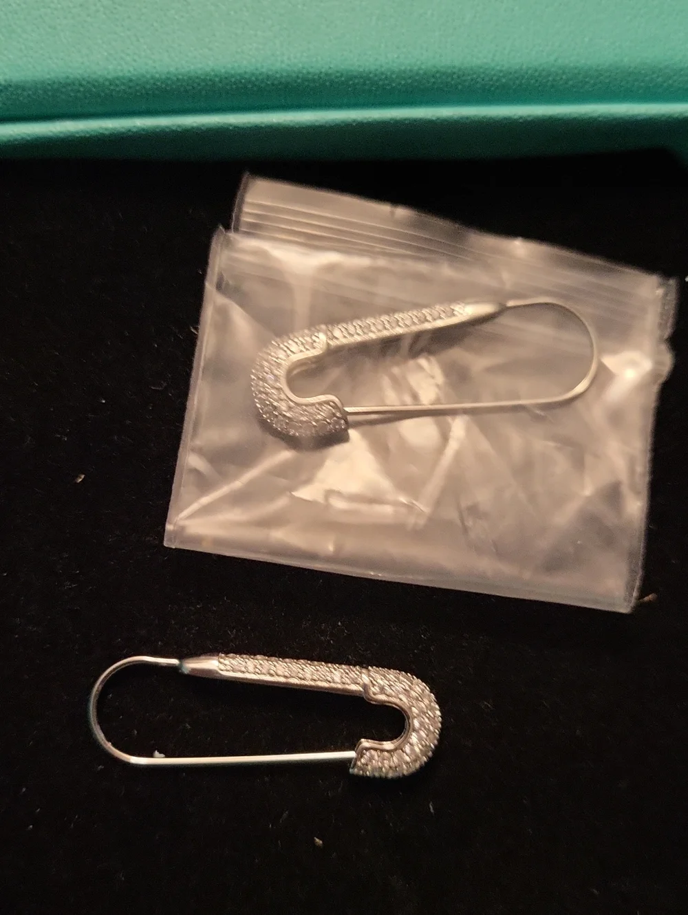 Silver Crystal Safety Pin Earrings - Silver